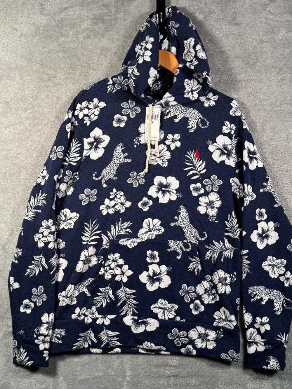 Polo Ralph Lauren Hoodie Mens M Blue Floral Tropical Jaguar Hawaiian $150